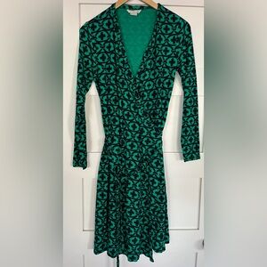 Boden Green and Navy Patterned Long Sleeve Dress